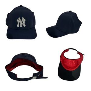 NEW  “NY” Satin-Lined Open Back Navy Nylon Rhinestone Logo Baseball Cap